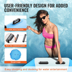 15ft inflatable water trampoline with a large bouncing surface and sturdy 3-step ladder.