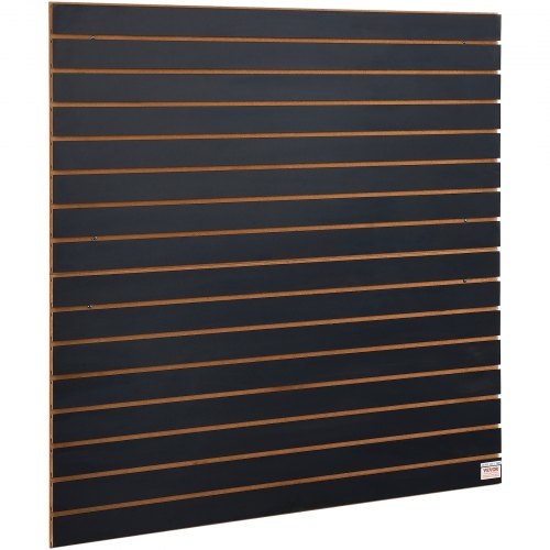 Two black slatwall panels, each 4 ft by 2 ft, with horizontal grooves for storage hooks.