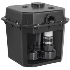 Black 1/3 HP utility sink pump with 2900 GPH flow, 25 ft head, and internal components.