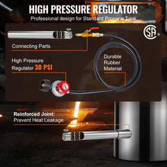 Stainless steel propane smelting furnace kit with 6kg crucible and 30 PSI regulator.