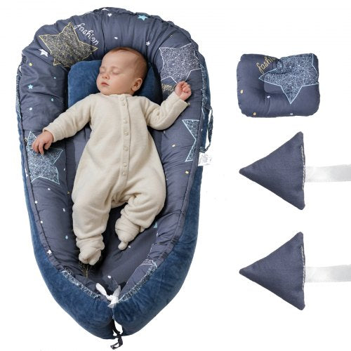 Bostome Baby Lounger in 100% cotton with headrest and adjustable ties for newborns.