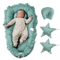 Bostome Baby Lounger in 100% cotton with U-shaped headrest and thick mattress for support.