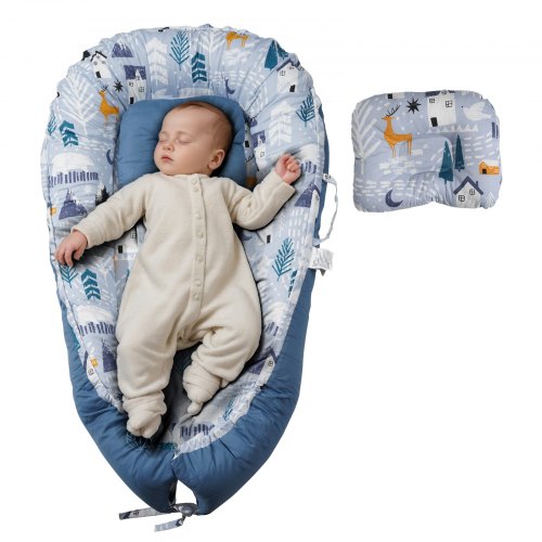Bostome Baby Lounger in 100% cotton with headrest and thick mattress for newborn comfort.