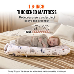 A 100% cotton baby lounger with 1.6-inch thickened mattress and headrest for neck support.