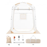 Bostome 1-person waterproof clear bubble sports tent, 50x50 inches, with fiberglass frame and carry bag.