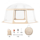 Clear 15x15ft pop-up sports tent for 12-15 people with windows and sturdy poles.