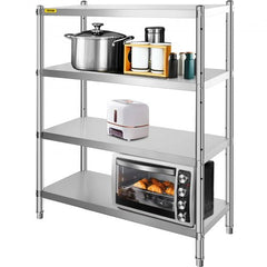 4-tier stainless steel shelving unit with adjustable shelves and heavy-duty construction.