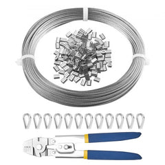 Bostome T304 stainless steel cable, 1/16" diameter, 66 ft long, with polished surface and crimping tools.