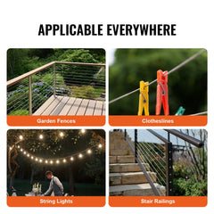 Bostome T304 stainless steel cable, 1/16" diameter, 66 ft long, with 7x7 braided construction.