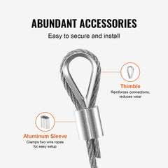 Bostome T316 stainless steel wire rope, 1/8" diameter, 7x7 braided design, 100 ft length.