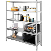 5-tier stainless steel shelving unit with adjustable shelves and a brushed surface for durability.