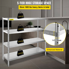 Bostome 4-tier stainless steel storage shelf with adjustable heights and heavy-duty support.