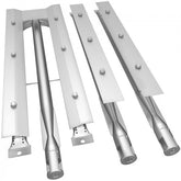 Stainless steel BBQ grill burner replacement kit with U-burner and straight tubes in a 3-pack.