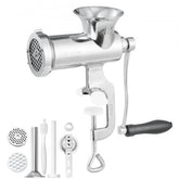 Bostome #12 manual meat grinder with stainless steel body and table clamp for easy grinding.