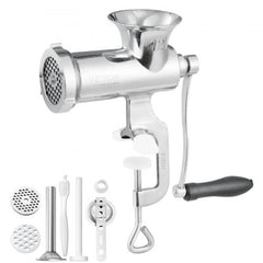 Bostome #12 manual meat grinder with stainless steel body and table clamp for easy grinding.