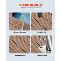 Stainless steel pool handrail set with blue grip cover, 30"x30", for secure access.