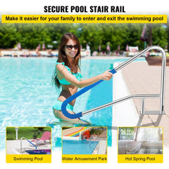 Bostome 54"x36" pool handrail made of 304 stainless steel with a 250lbs capacity.