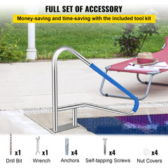 Stainless steel pool handrail, 54"x36", with detachable grip cover and stable base.
