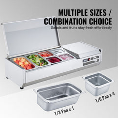 Bostome countertop refrigerated condiment prep station with 6 pans in stainless steel.