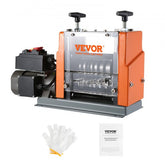 Orange VEVOR automatic wire stripping machine with 7 channels, motor, gloves, and manual.