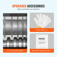 Image of Bostome Automatic Wire Stripping Machine kit with 65 mm spring steel blade, thicker gloves, and manual.