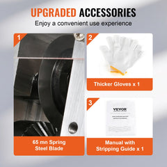 Manual wire stripping machine with adjustable blade for copper wires, featuring a clear panel.