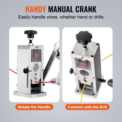 Bostome manual wire stripping machine with crank handle and drill adapter for 0.06-1.5in aluminum copper wires.