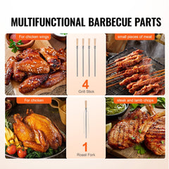 Stainless steel electric shawarma grill machine with 360° rotation and four skewers.