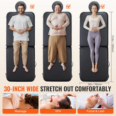 Folding massage table with adjustable height, sturdy beechwood, and plush PU leather padding.