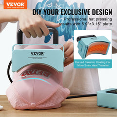 Green Bostome Mini Hat Heat Press Machine with a 5.9"x3.15" ceramic-coated heating plate.