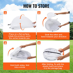 Step-by-step guide showing how to fold and store the white pop-up spray paint tent booth.
