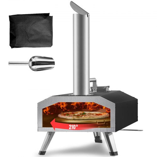 A 12-inch outdoor pizza oven with dual fuel options, rotating stone, and portable design.