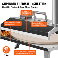 Bostome 12-inch outdoor pizza oven with wood and gas options and a rotatable pizza stone.