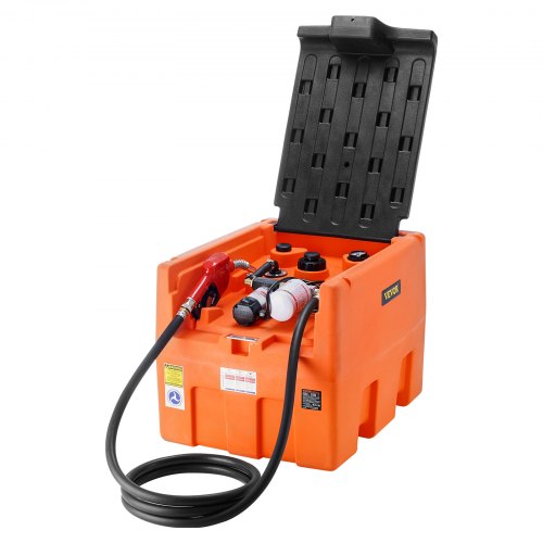 Bostome 48-gallon portable diesel fuel tank with a 12V electric transfer pump and lockable lid.