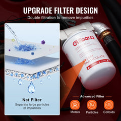 Portable 48-gallon fuel tank with 12V pump, lockable lid, and dual filtration system.