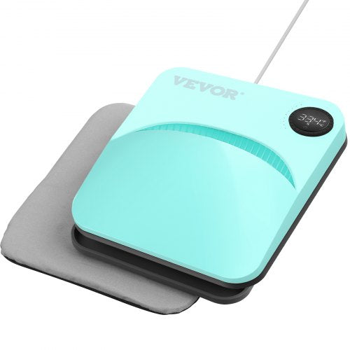 9x9 inch portable teal heat press machine with Teflon-coated plate and digital controls.