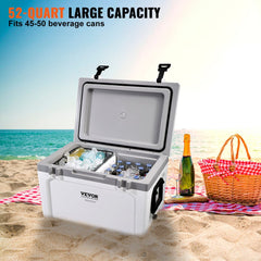 Bostome 52QT hard cooler with a heavy-duty handle and built-in cup holder for outdoor use.