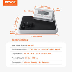 Portable digital medical scale with anti-slip mat, measuring 12.9" x 12.5", up to 400 lbs.