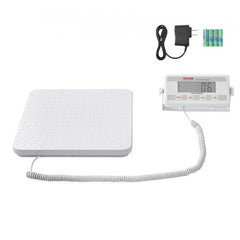 Portable digital physician scale with an 11.8" platform, 440lb capacity, and backlit LCD.