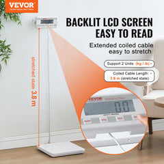 Digital physician scale with a 440lb capacity and backlit LCD for easy weight readings.