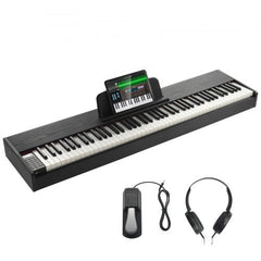 Bostome 88-key digital piano in black and white with weighted keys and dual keyboard feature.