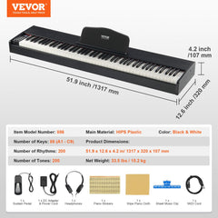 Bostome 88-key digital piano in black and white with dual keyboard and weighted keys.