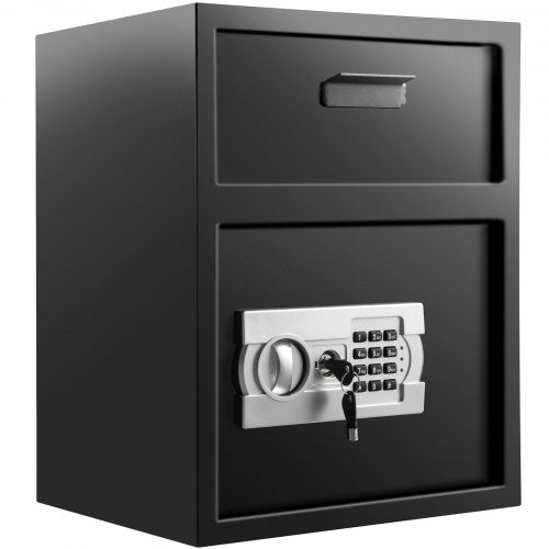 Black carbon steel depository safe with electronic keypad lock and drop slot, 1.7 cu ft.