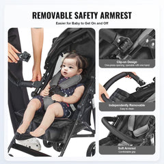 Bostome lightweight compact stroller with adjustable backrest and easy one-handed fold.