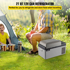 Portable car refrigerator freezer with app control, 21-quart capacity, and rapid cooling feature.