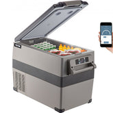 Bostome 48QT Portable Car Refrigerator Freezer with dual zones and digital control panel.