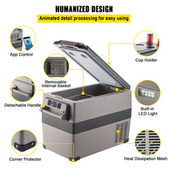 Bostome 48QT Portable Car Refrigerator Freezer with dual zones and digital control panel.