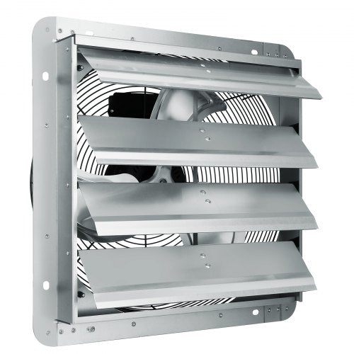 Bostome 16" shutter exhaust fan with aluminum construction and wall mount design.