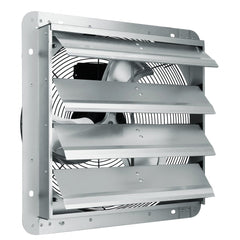 Bostome 16-inch shutter exhaust fan with aluminum construction and galvanized steel frame.