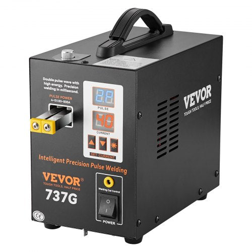 Portable Bostome 737G pulse battery spot welder with digital display, handle, and dual modes.